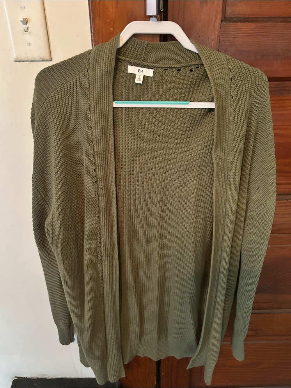 bp Olive Green Open-Front Knit Cardigan